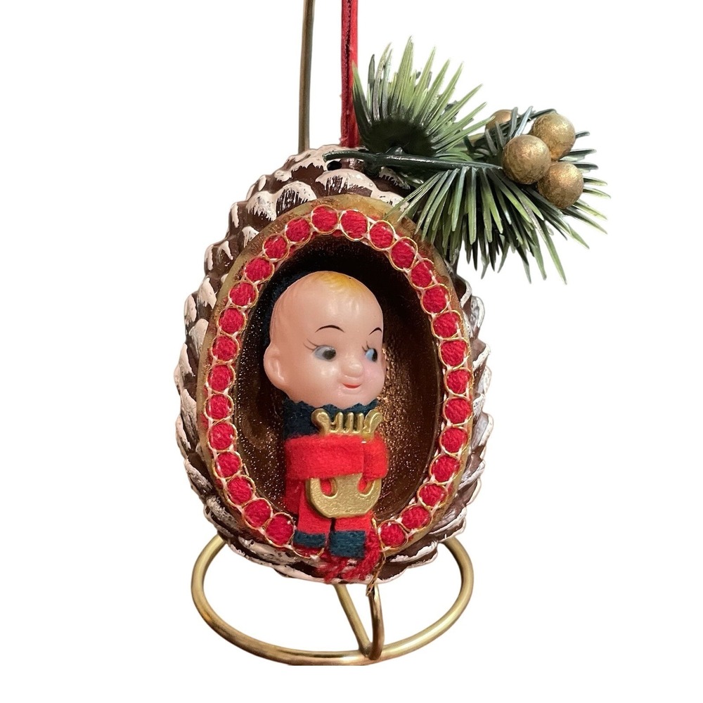 VTG 50s 60s Kitsch MCM Knee Hugged Pinecone‎ 4.5" Plastic Blowmold Ornament